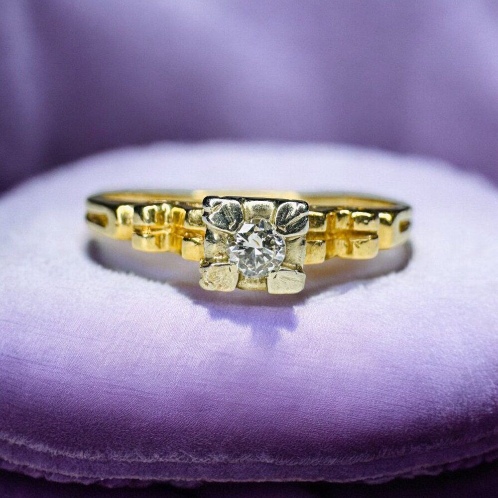 ANTIQUE- 14K Gold -Edwardian -Old Mine Cut Diamond Ring - Size 9.5 Wedding Ring - Picture 7 of 16